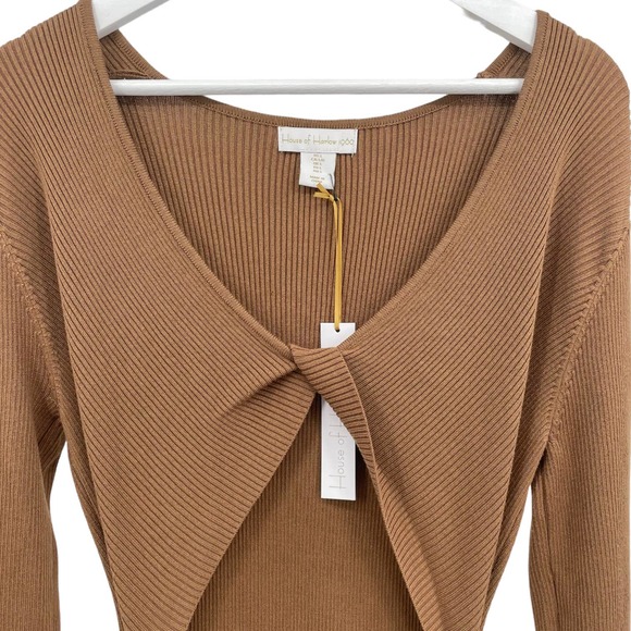House of Harlow 1960 Long Sleeve Twist Front Ribbed Fitted Midi Dress Size Large - Picture 8 of 12
